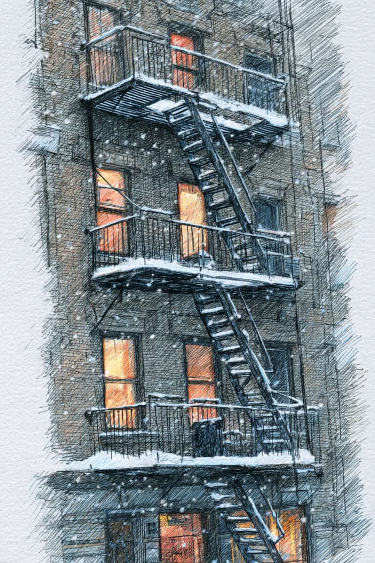 Snowy Fire Escape View