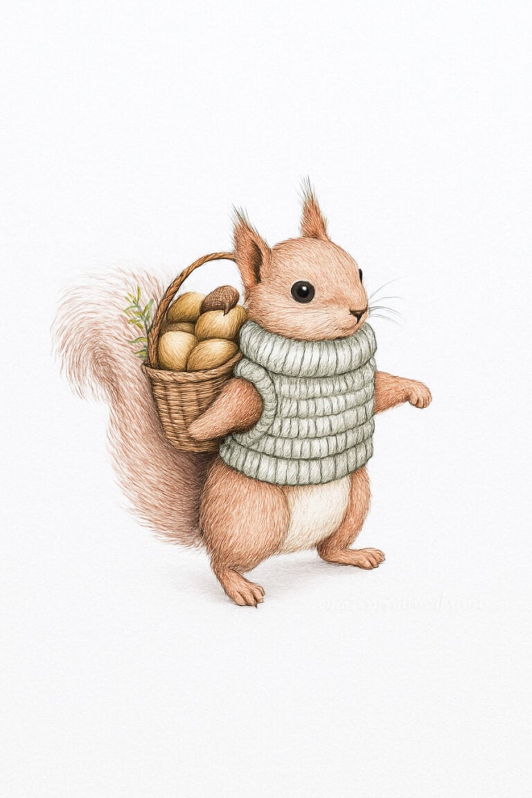 Squirrel With Winter Acorn Basket