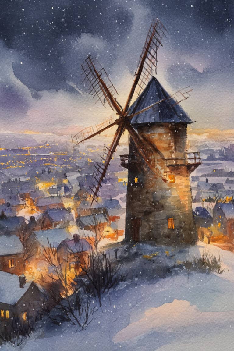 Village Windmill Snow