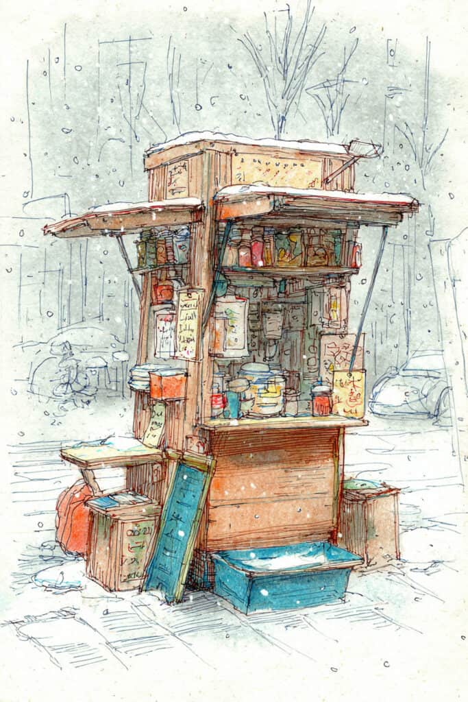 cozy winter urban sketch ideas