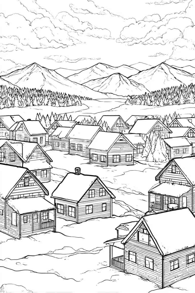 Winter Village Scene