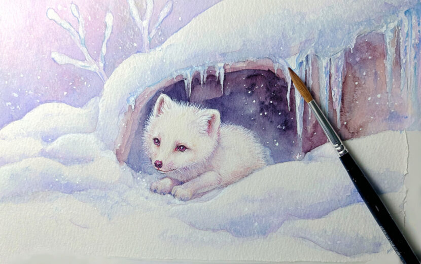 25 Magical Winter Fantasy Creature Watercolor Ideas to Spark Creativity emthehuman1_paint_brush_next_to_a_loose_watercolor_illustration_7bdaec4a-54b8-4745-91ed-06f473530ab5