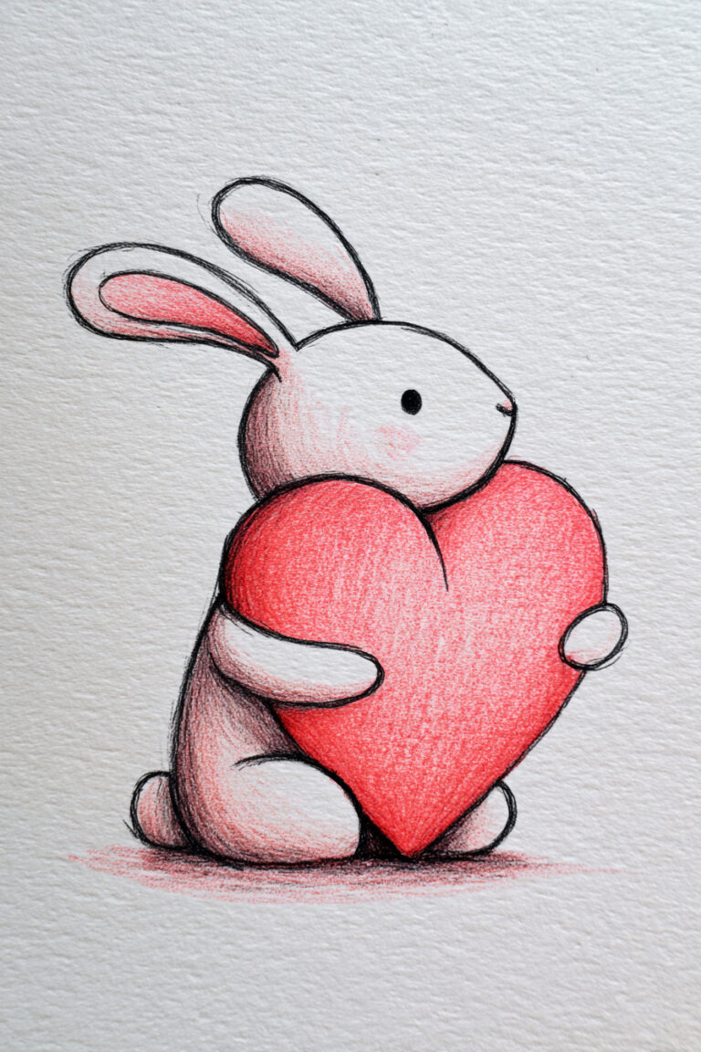 Bunny Hugging a Plush Heart