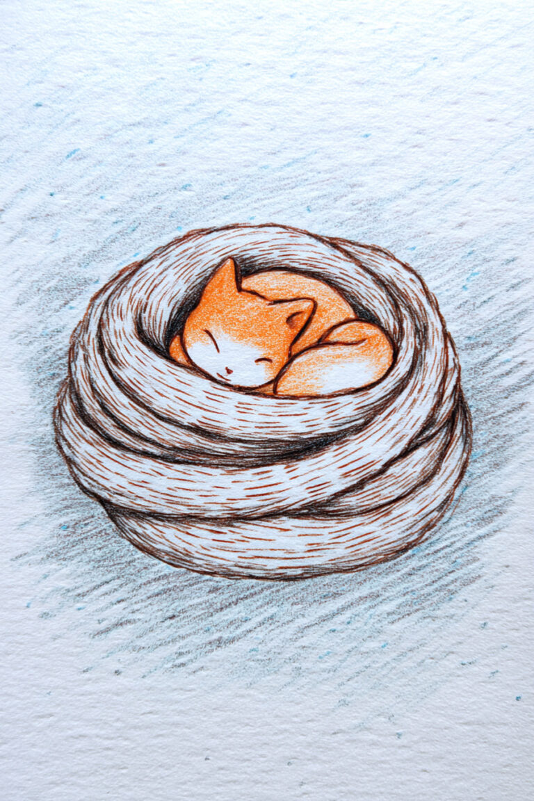 Cat Sleeping in Scarf Nest