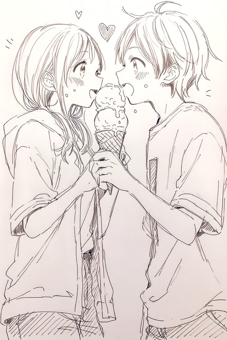 Couple Sharing Ice Cream Cone