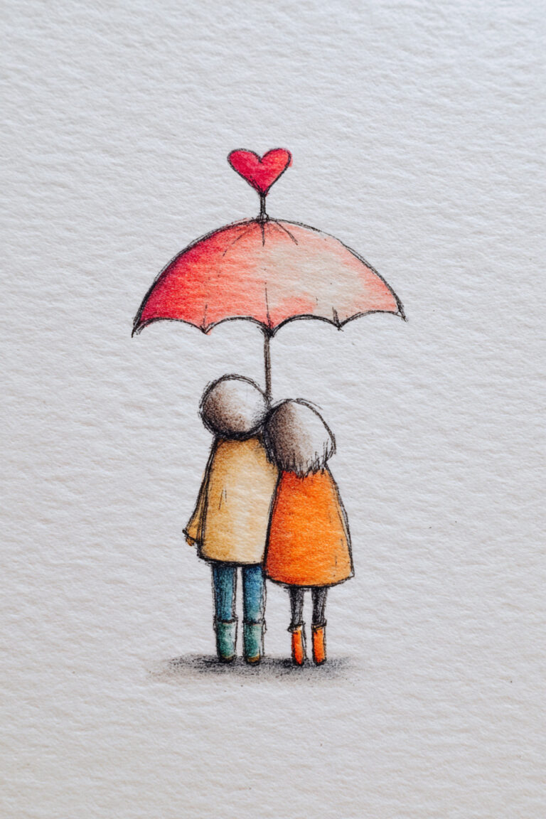 Couple Under Heart Umbrella