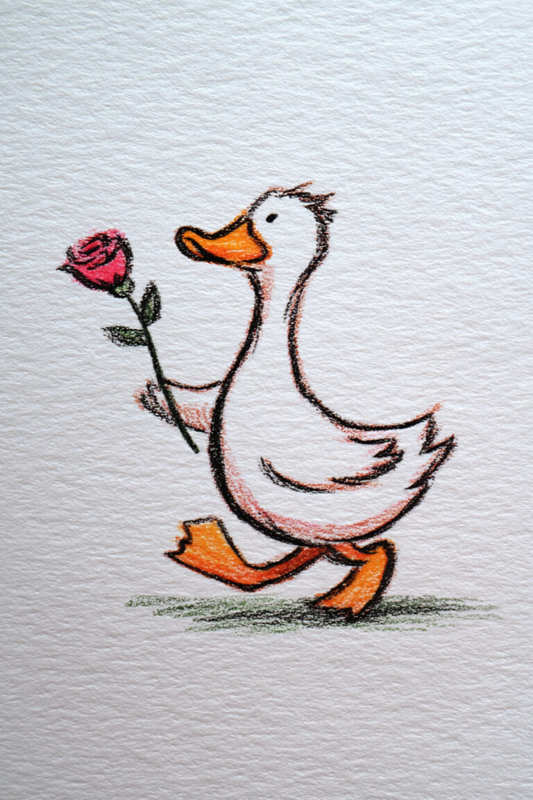 Duck Carrying a Rose