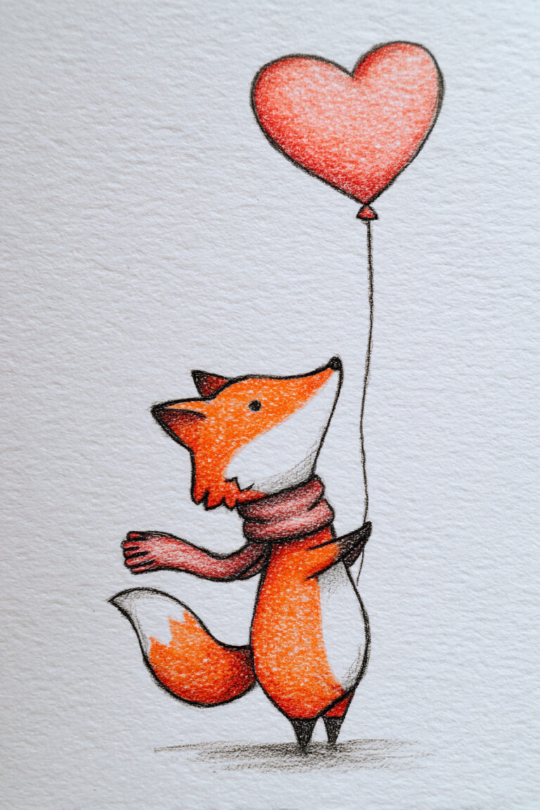 Fox Holding Heart Balloon