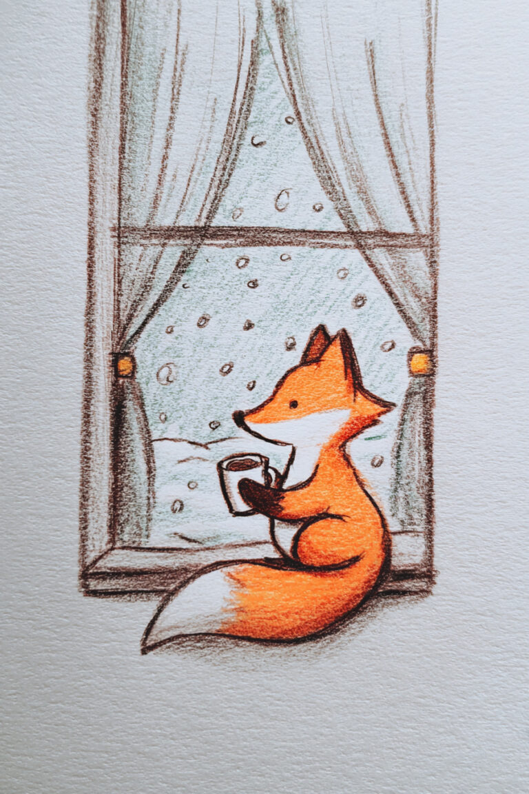 Fox Reading by Snowy Window
