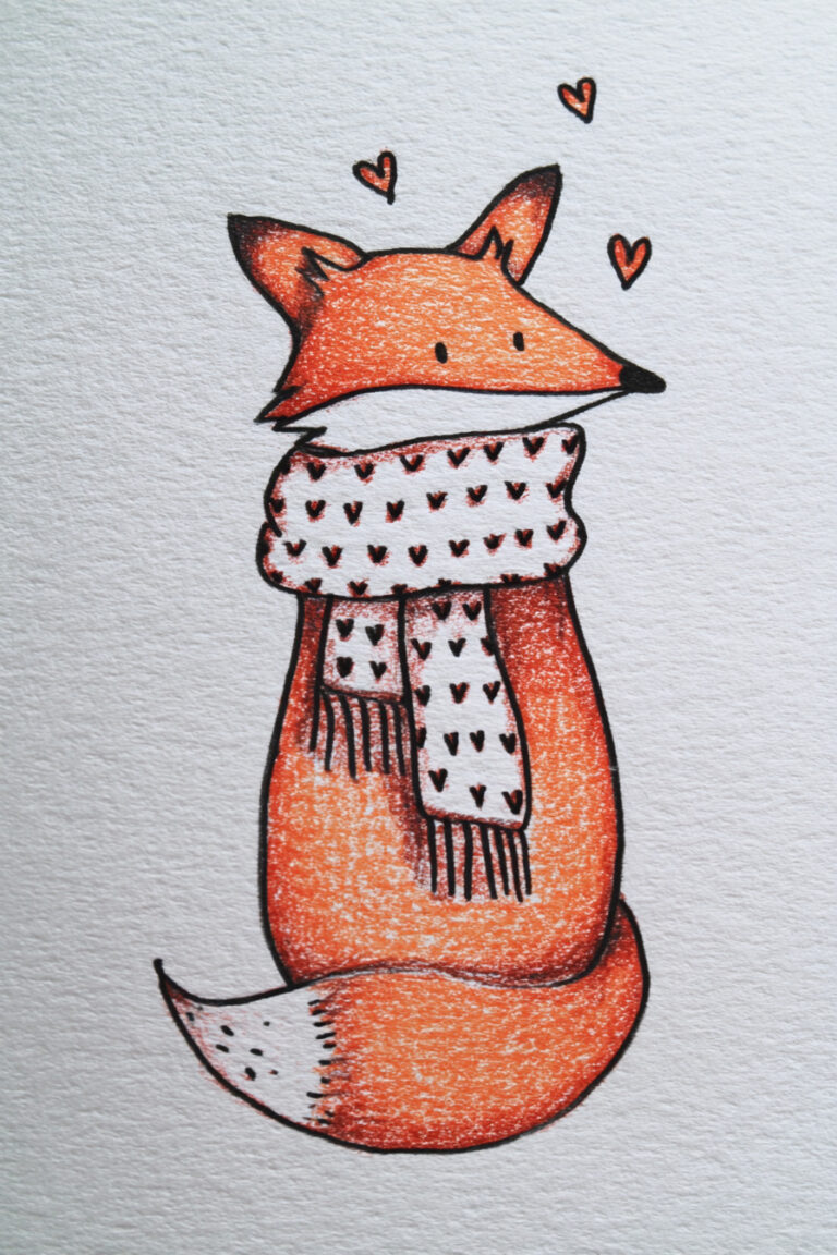 Fox Wearing Heart Scarf