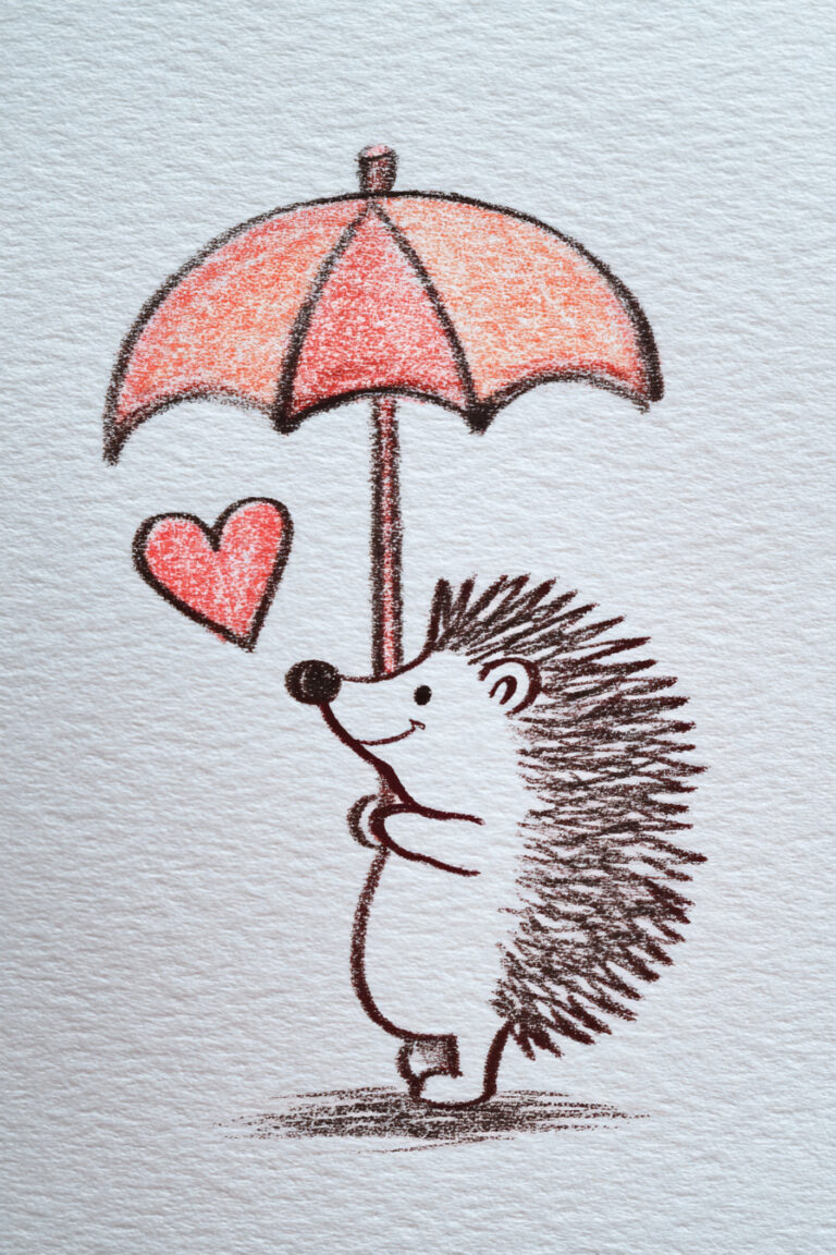 Hedgehog Under Heart Umbrella