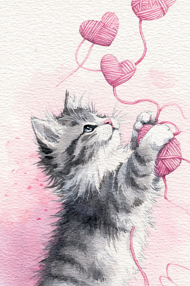 Kitten Yarn Hearts