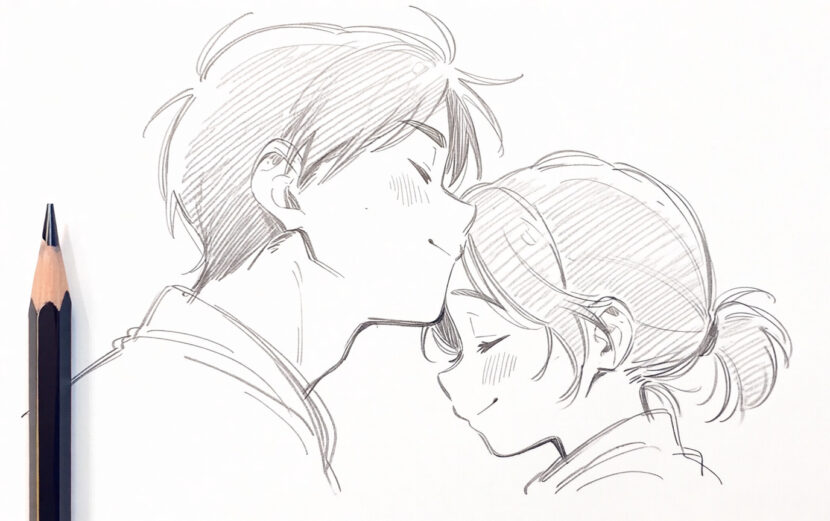 30 Simple Valentine Sketches Anyone Can Draw emthehuman1_pencil_next_to_a_Hand-drawn_pencil_sketch_of_two_pe_af97f821-69b1-4c7d-b8aa-d4266aec6961