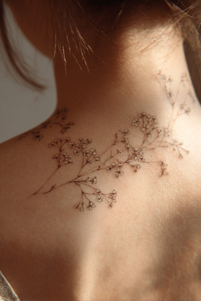 Baby’s breath flower tattoo arranged in minimalist constellation style.