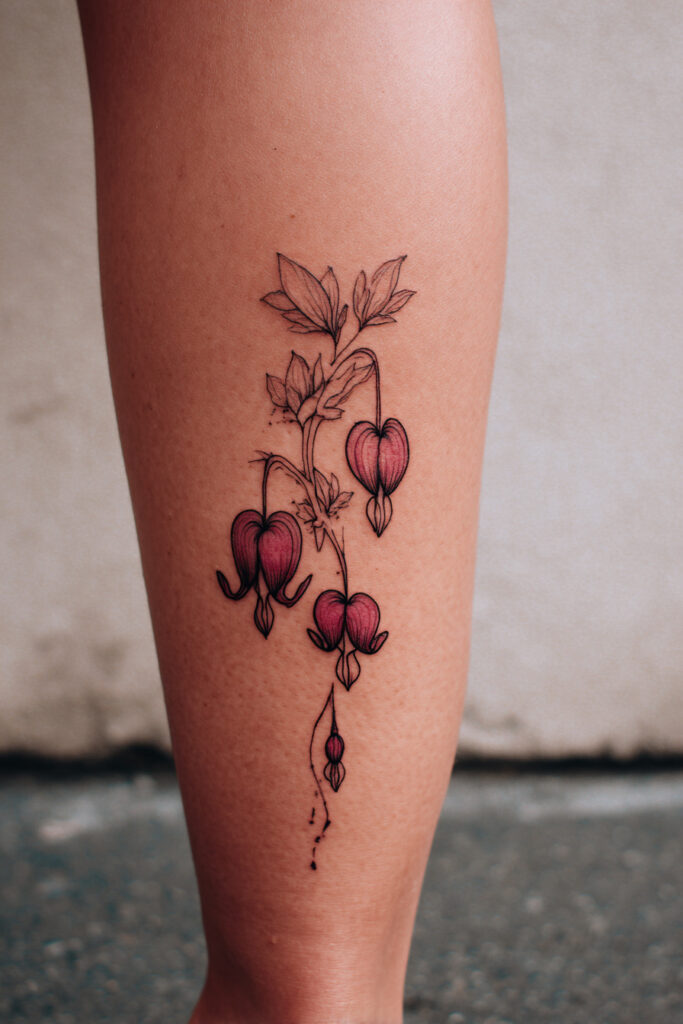Bleeding heart vine tattoo in delicate minimalist linework.