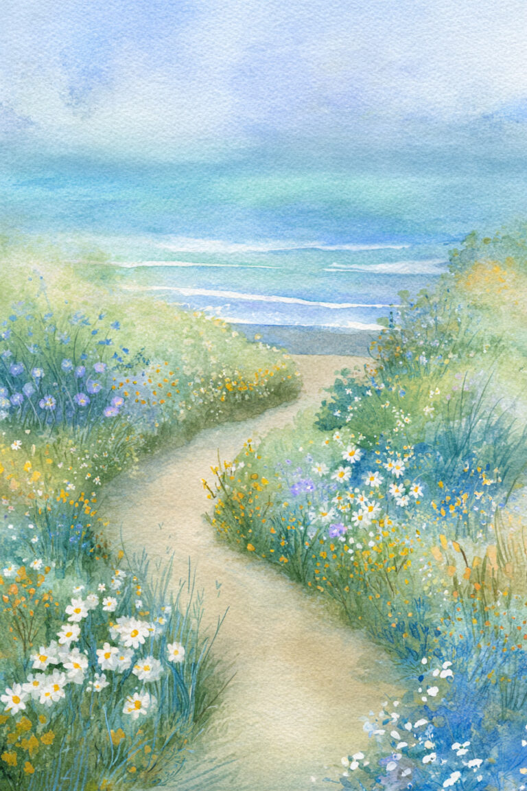 Coastal Path with Blooming Wildflowers