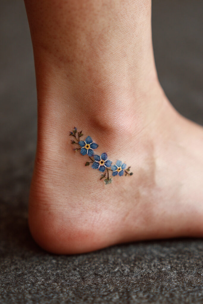 Small forget-me-not flower cluster tattoo in minimalist style.