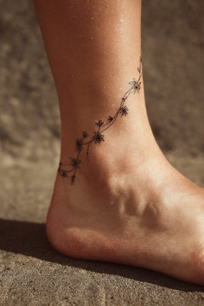 Minimal jasmine strand tattoo in elegant thin line design.