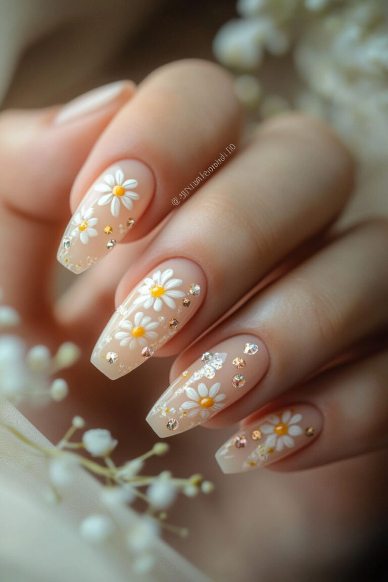 Dewdrop Daisy Nails