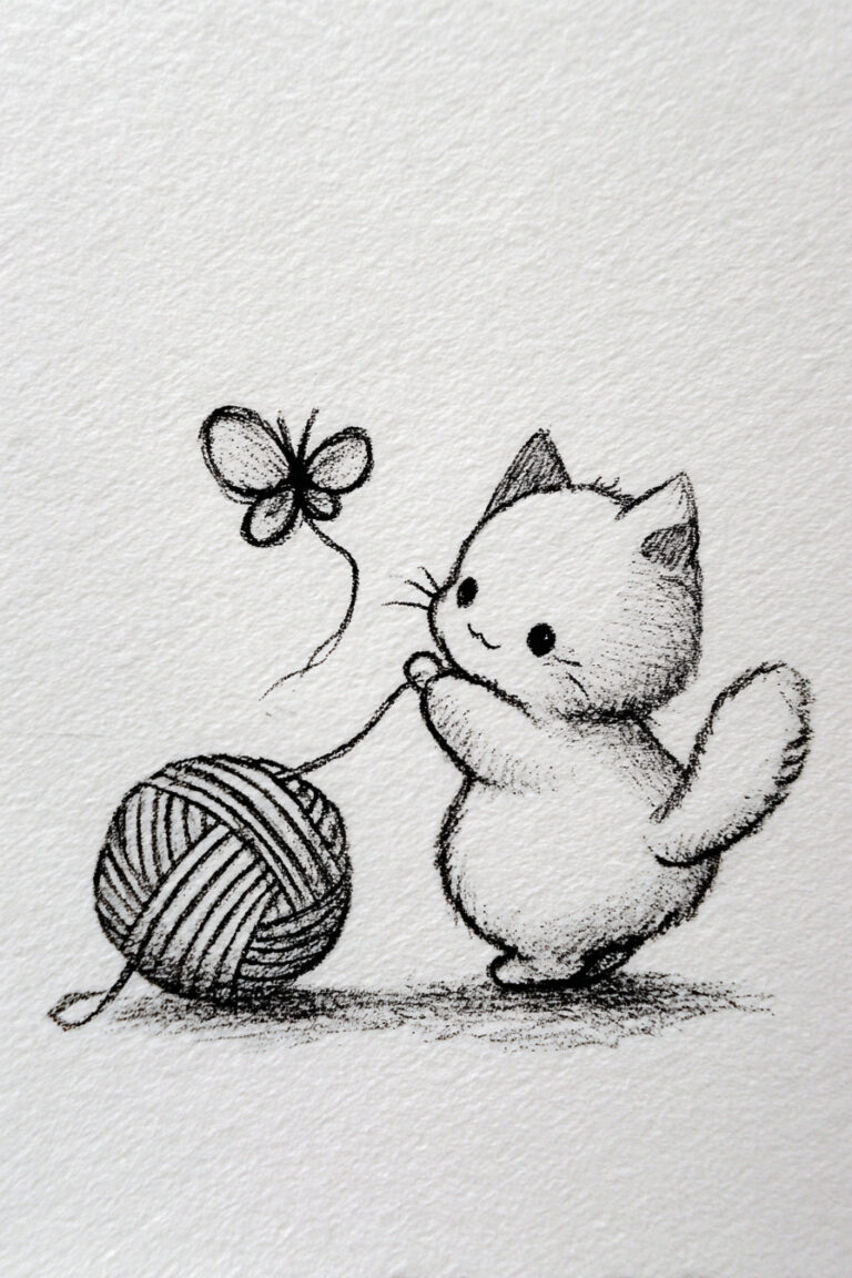 Kitten With Yarn Butterfly