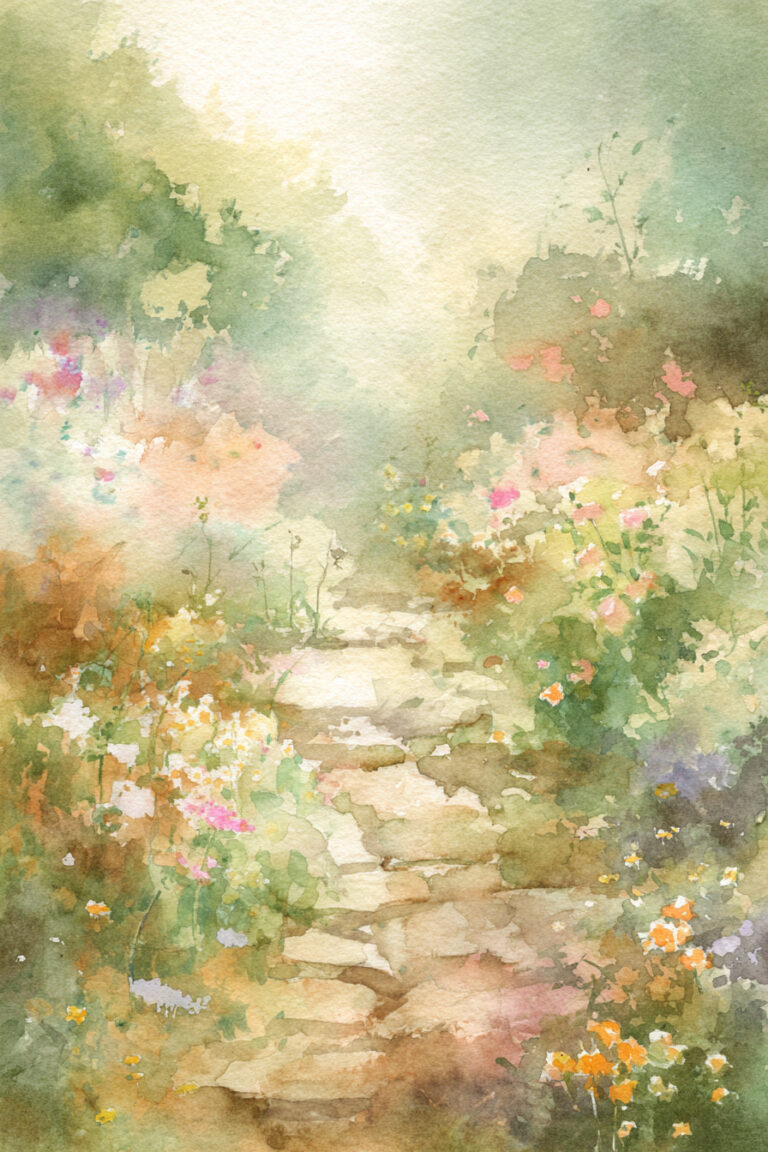Misty Garden Path After Rain