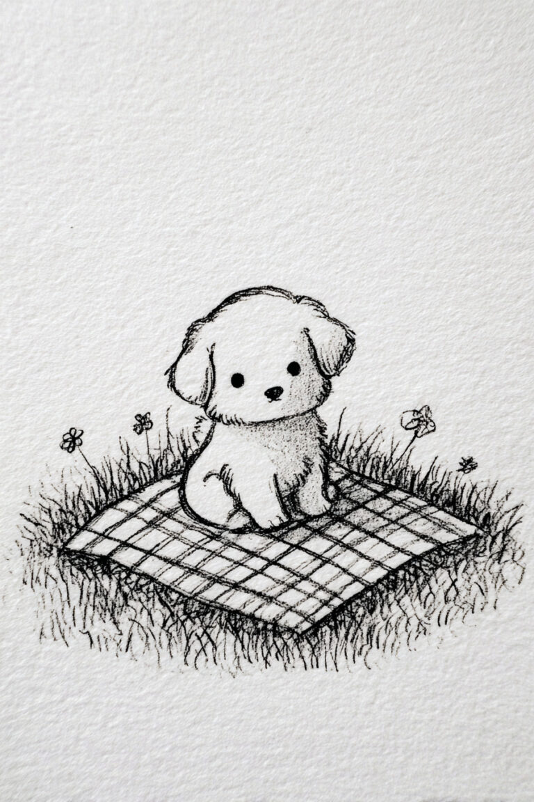 Puppy With Picnic Blanket