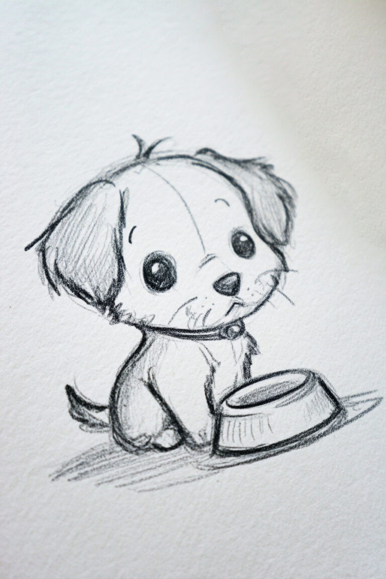Puppy with Food Bowl