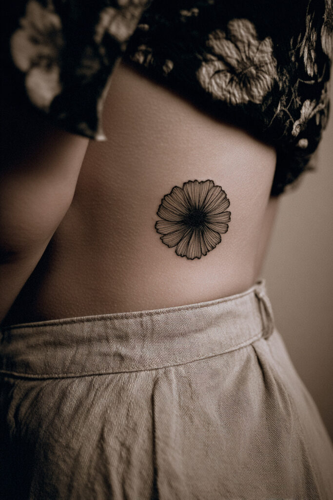 imple anemone flower tattoo in minimalist fine line style.