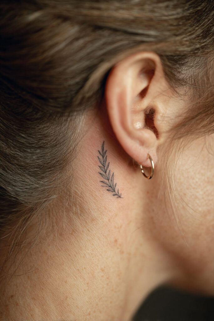 Minimal single stem lavender tattoo with delicate linework.