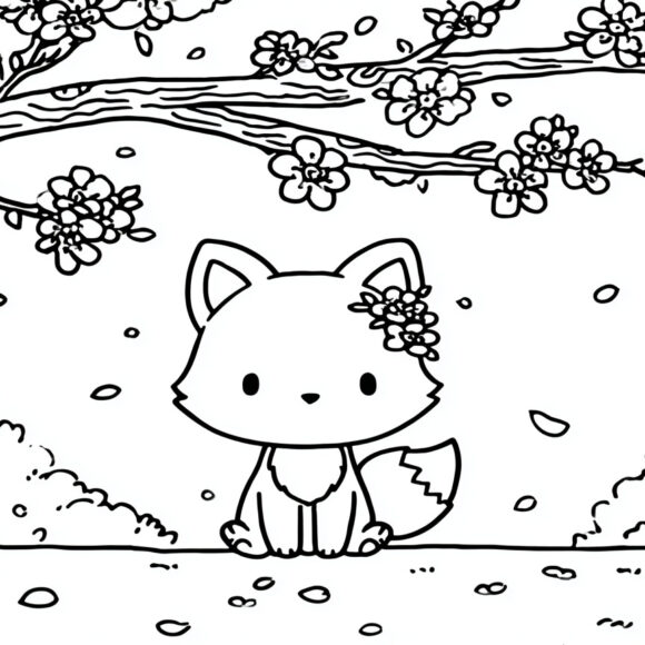 30 Cute Spring Animal Coloring Pages for Calm Creativity emthehuman1_A_simple_fox_sitting_under_a_single_thick_branch_of_552d81c9-1470-4fe0-8b14-f6e6f48d6ed6
