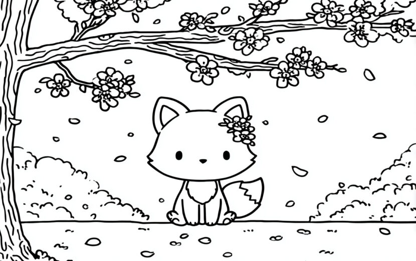 30 Cute Spring Animal Coloring Pages for Calm Creativity emthehuman1_A_simple_fox_sitting_under_a_single_thick_branch_of_552d81c9-1470-4fe0-8b14-f6e6f48d6ed6