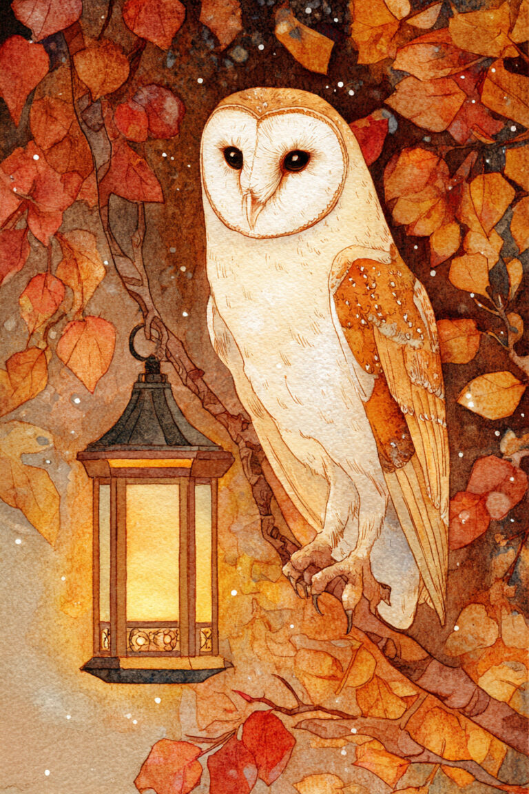 8. Autumn Owl on a Lantern Branch