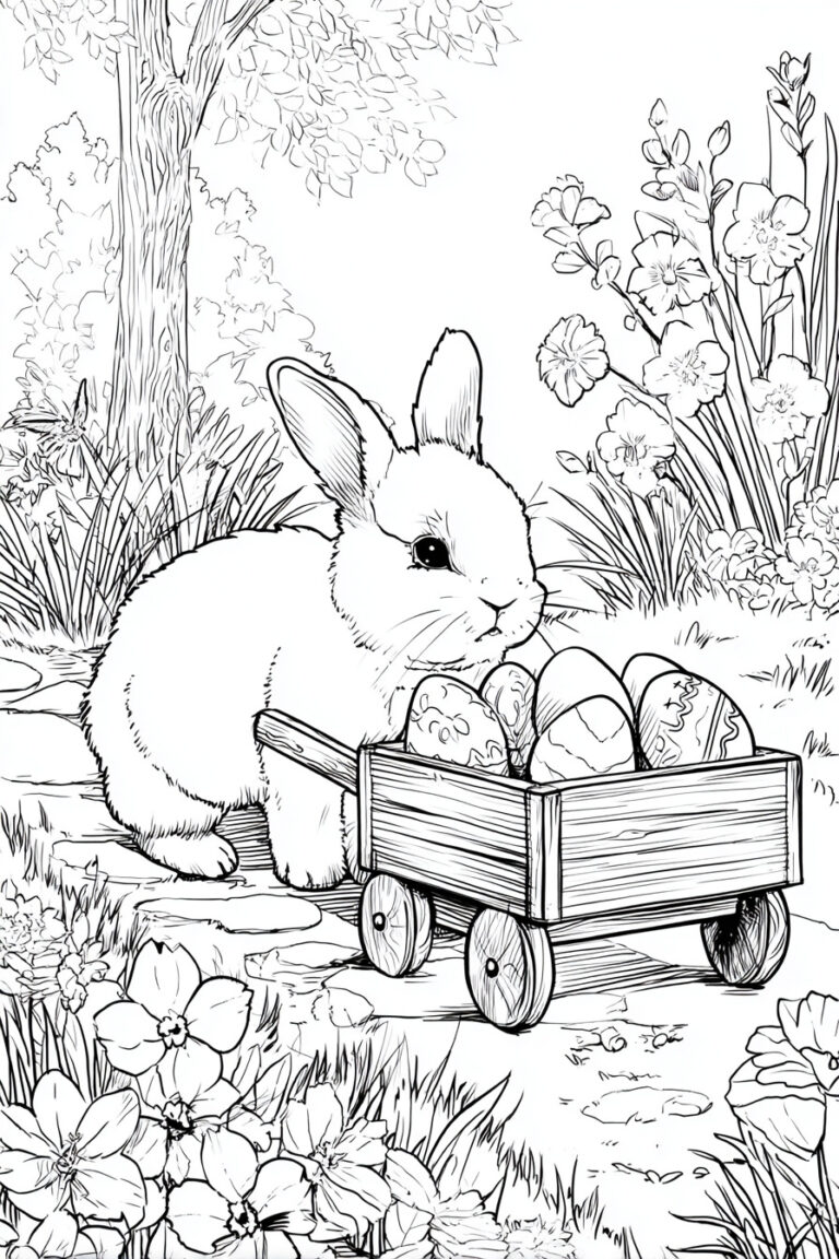 4. Bunny Delivering Easter Eggs in a Wagon