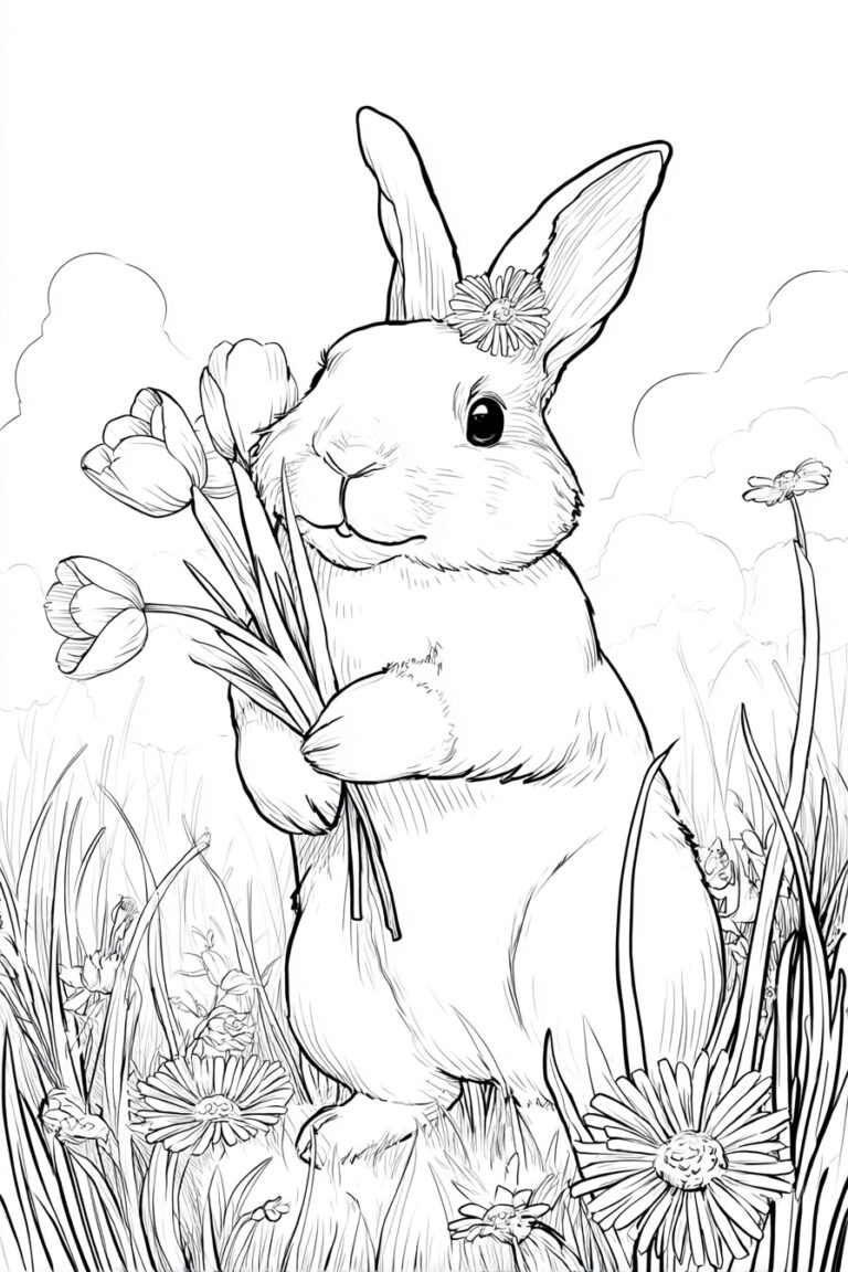 7. Bunny Picking Spring Flowers
