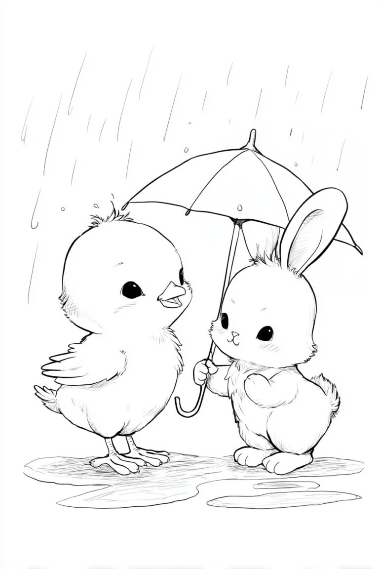 20. Chick and Bunny Sharing an Umbrella