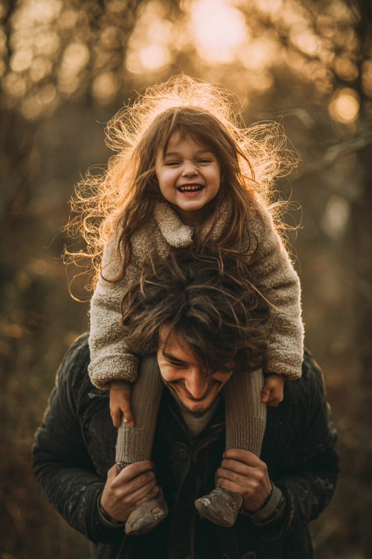 Dad Carrying Child on Shoulders