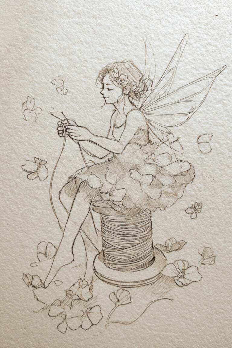15. Fairy Sewing a Petal Dress