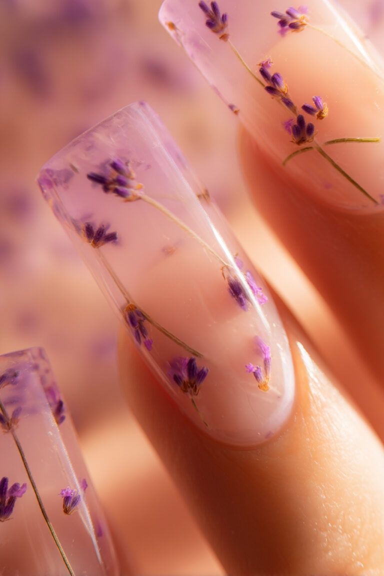 4. Lavender Jelly Nails with Pressed Violet Petals