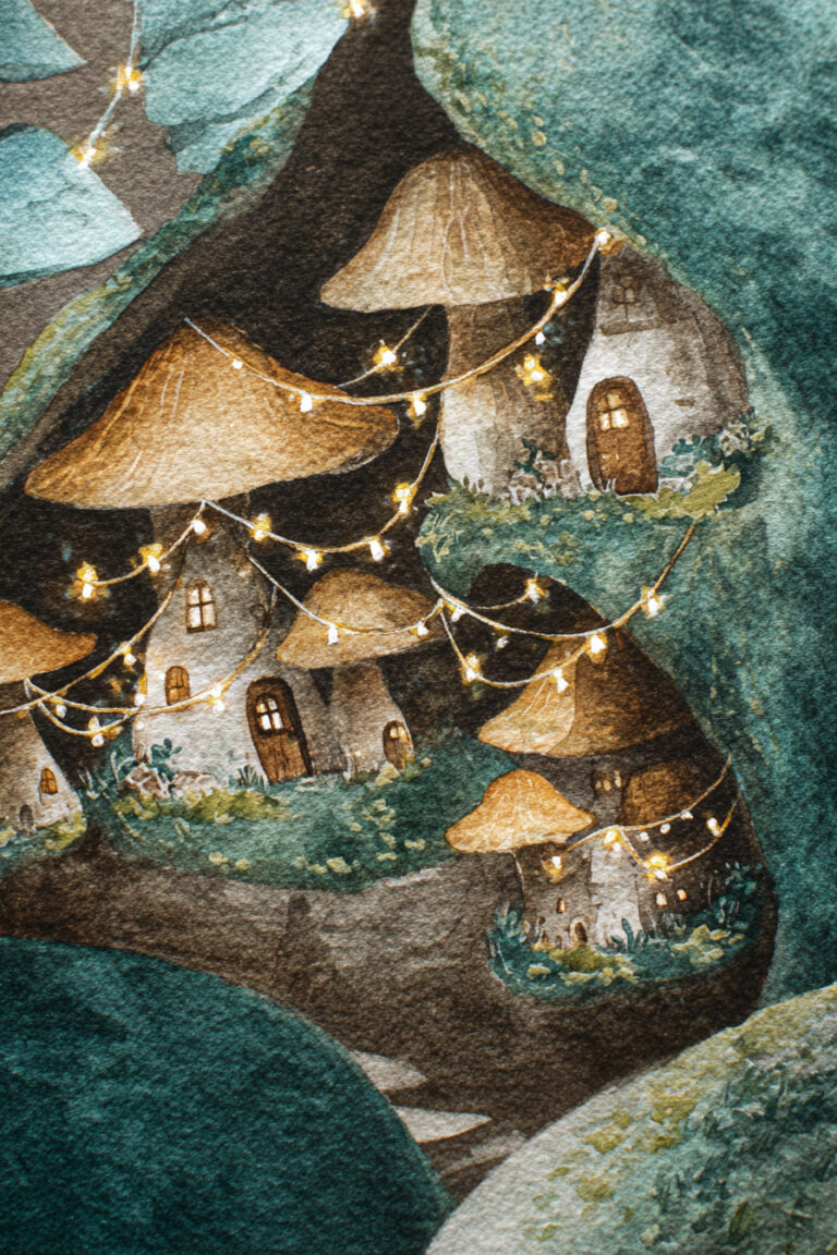 14. Mushroom Village in a Hollow Log