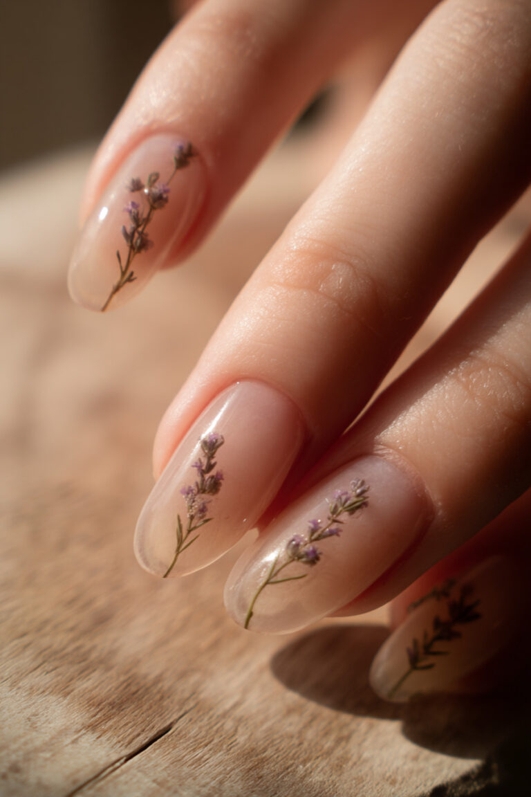 2. Nude Jelly Nails with Dried Lavender Inside