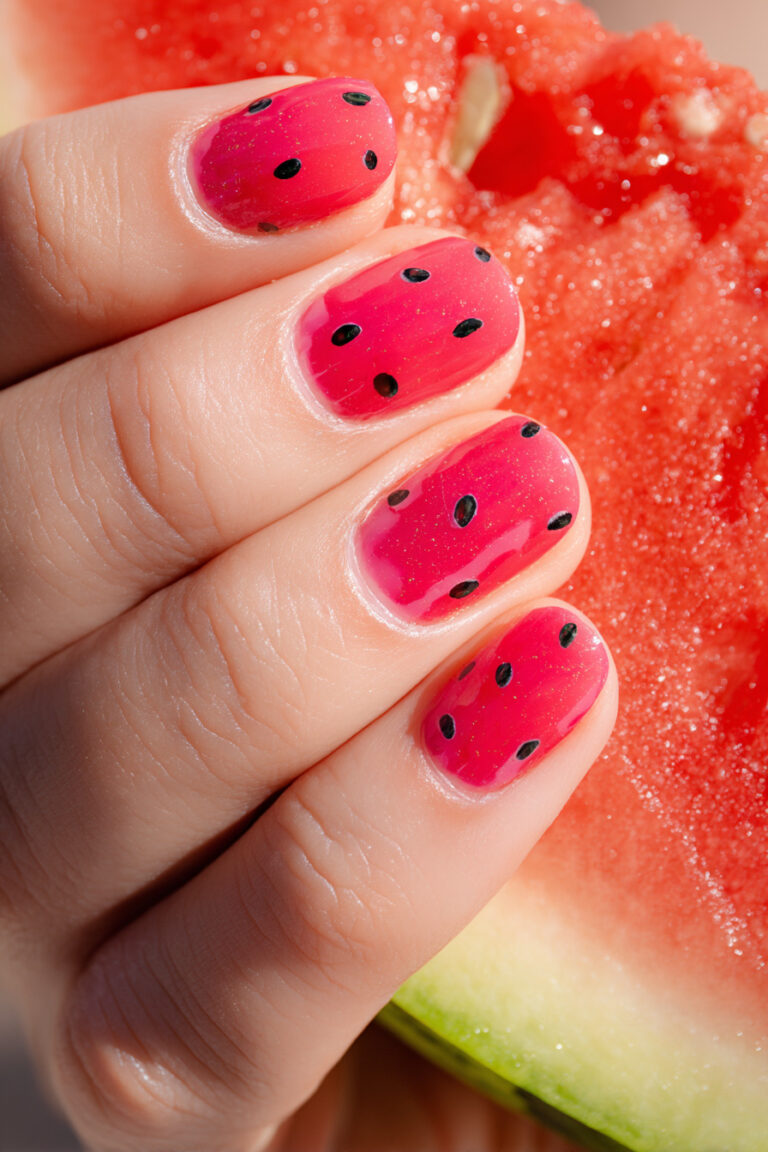 10. Watermelon Jelly Nails with Seed Foils