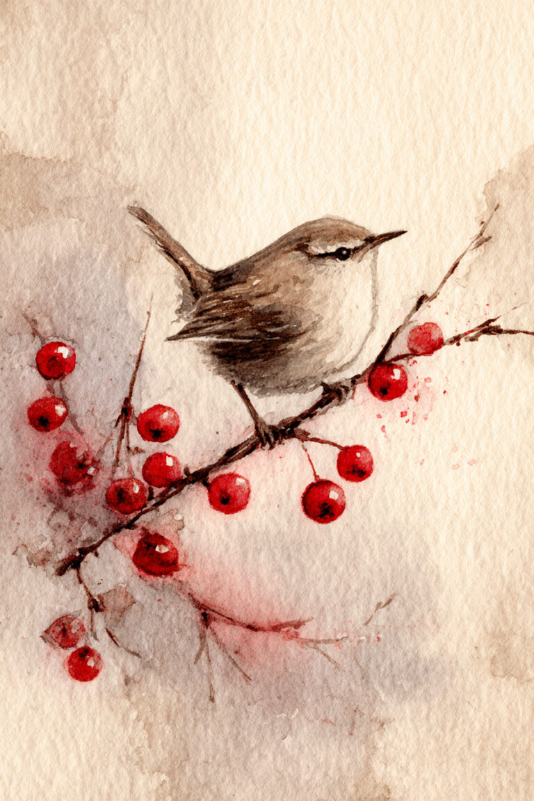 9. Wren on a Hawthorn Berry Branch
