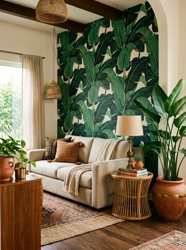 20. Banana Leaf Wallpaper Accent Wall