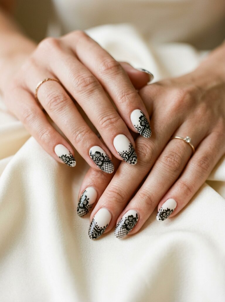 2. Black Lace Over Ivory Tips