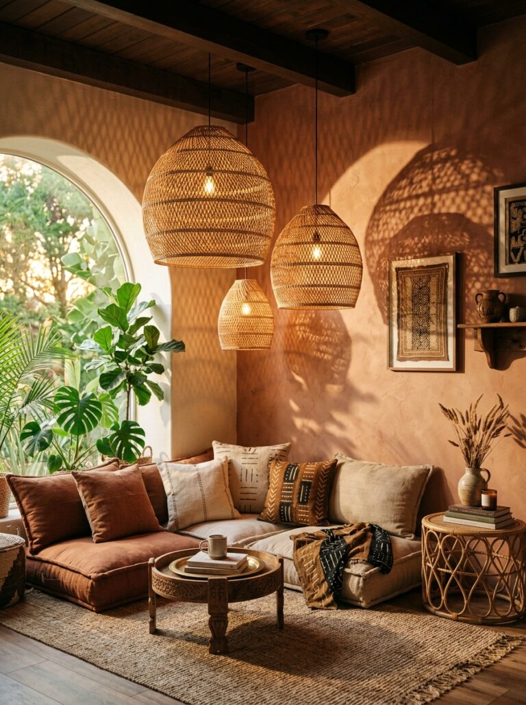 9. Ceiling Hung Rattan Lamp Cluster
