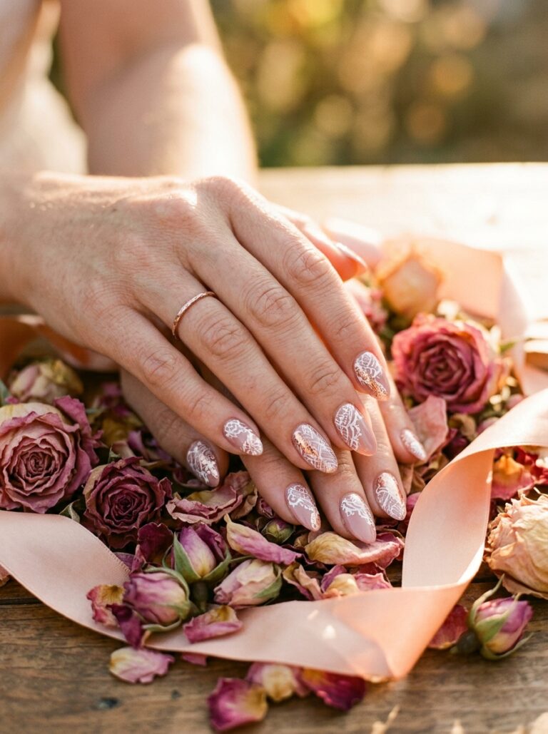 13. Dusty Rose Lace with Rose Gold