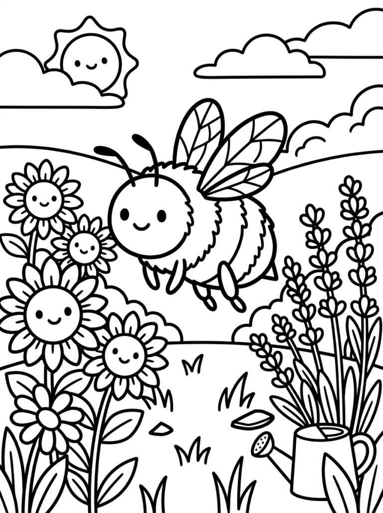 10. Garden Bee and Flowers