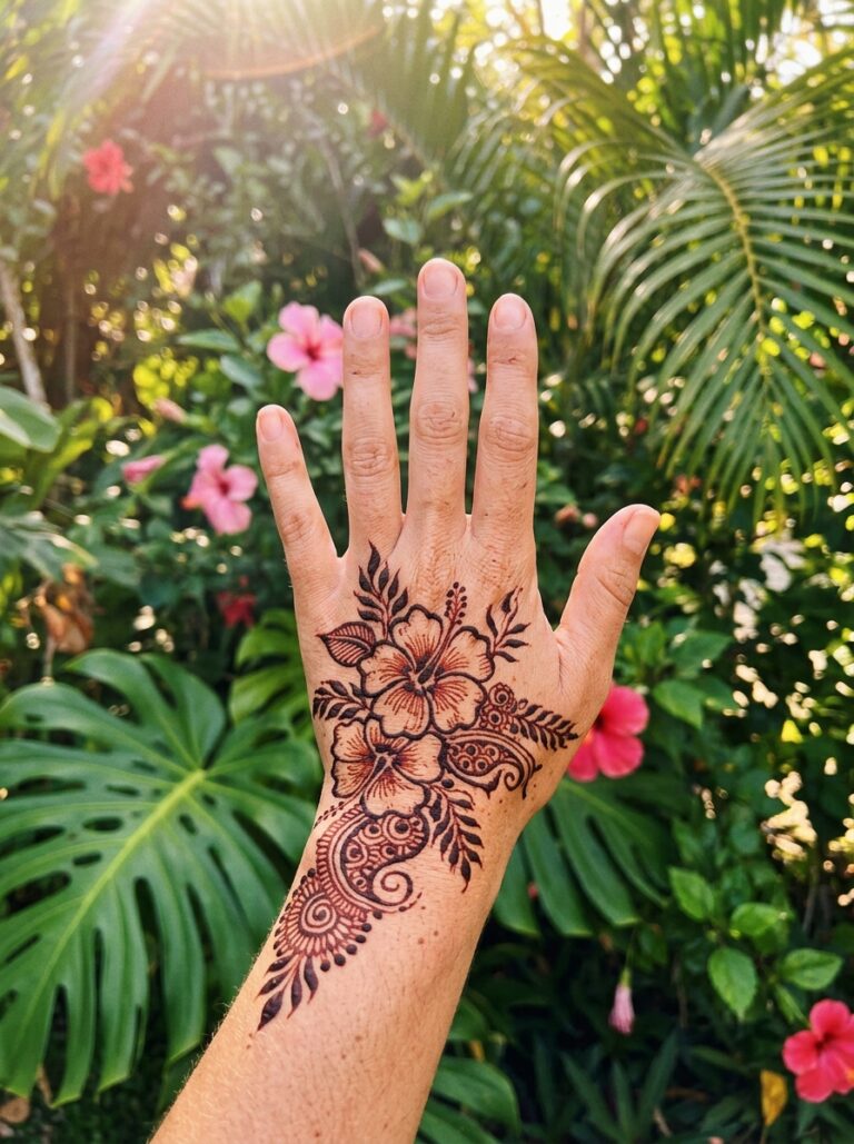 9. Hibiscus Half-Hand Design