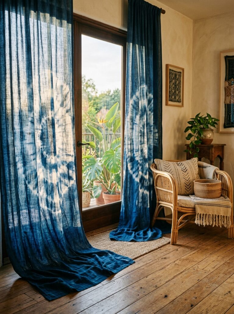12. Indigo Tie-Dye Linen Curtains