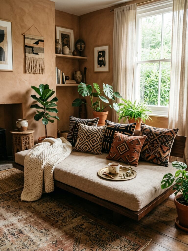 22. Linen Daybed with Kuba Cloth Cushions